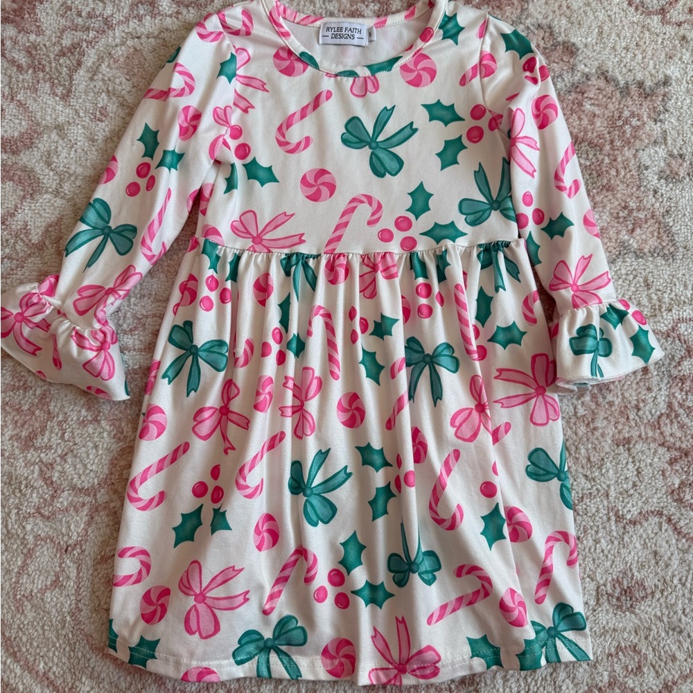 Pink and Green Patterned Kids Dress